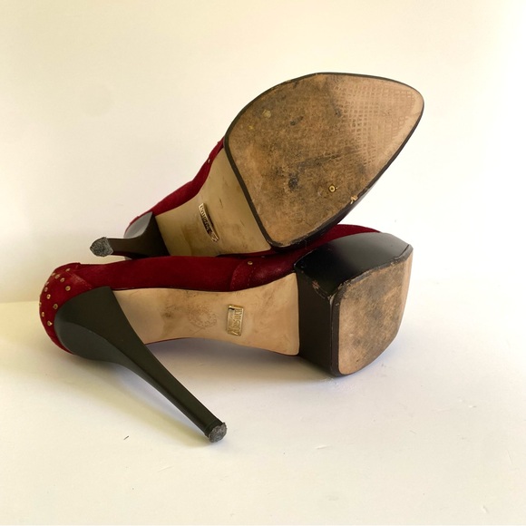 Abusiva Red Velvet Suede Platform Pumps High Heels Studded Leopard Size 6 - Picture 7 of 7